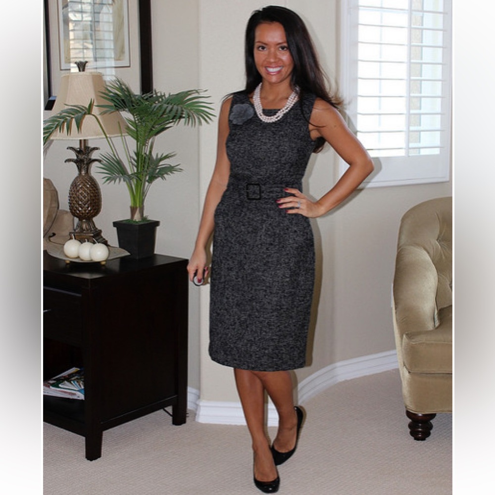 NWT Banana Republic Navy Tweed Belted Sheath Dress Sz 0P Sleeveless Work Dress